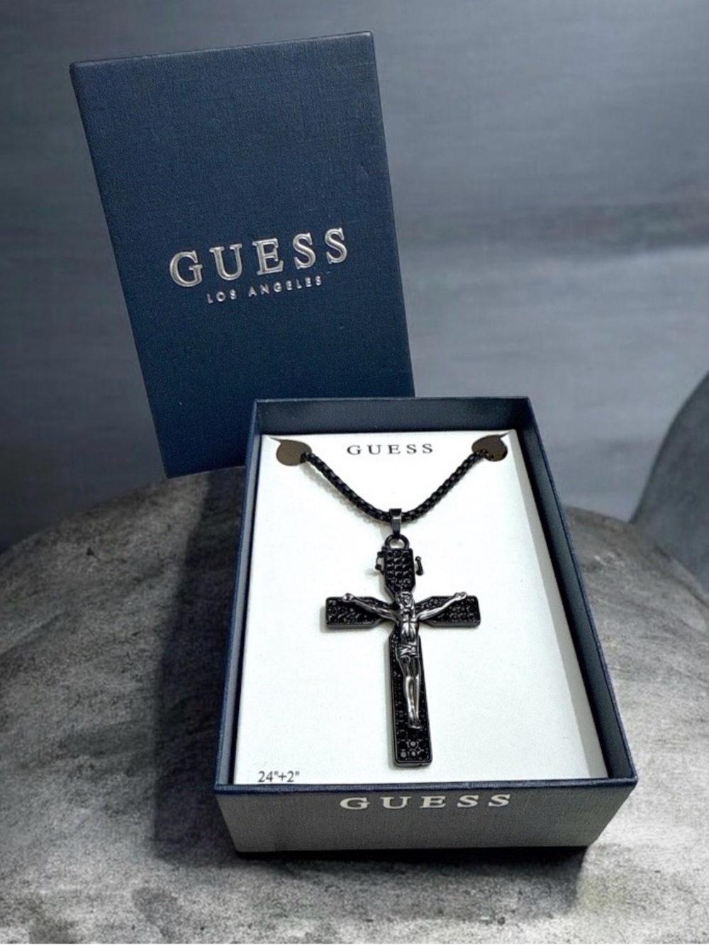 Guess Black Crucifix Pendant Necklace